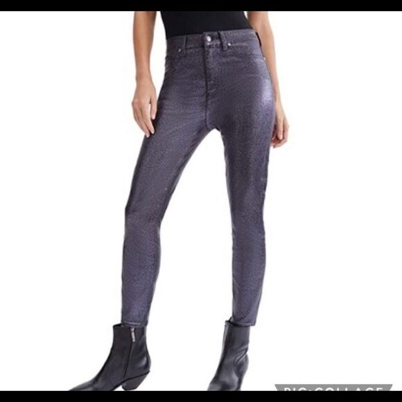 7 for all mankind jeans b(air) high waist ankle skinny black w purple/blue shine - Picture 1 of 8